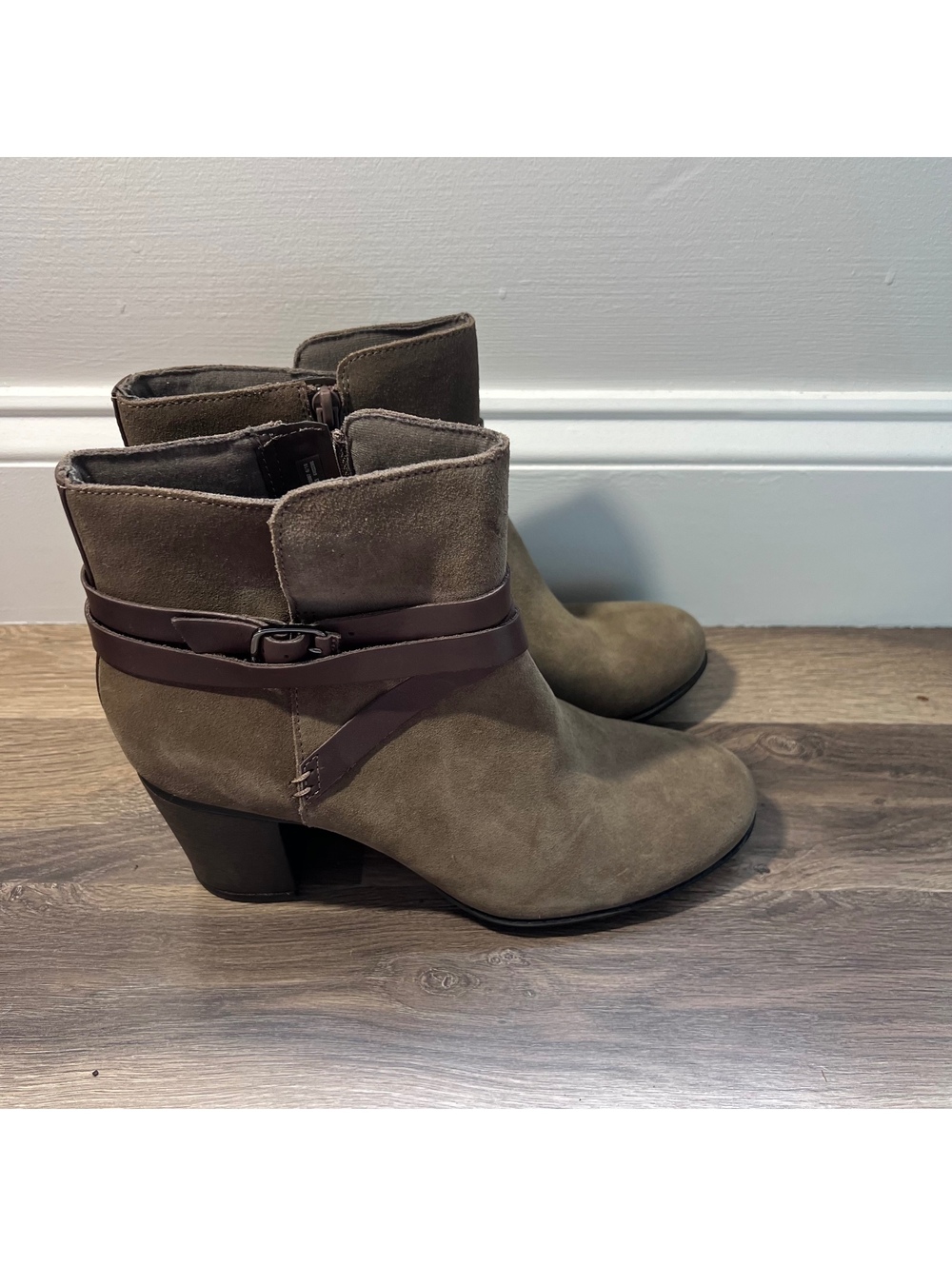 Clarks Taupe Suede Ankle Boots, Women's Size 8.5